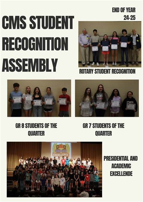 Collage of student pictures from recognition assembly including rotary, students of the quarter and academic excellence